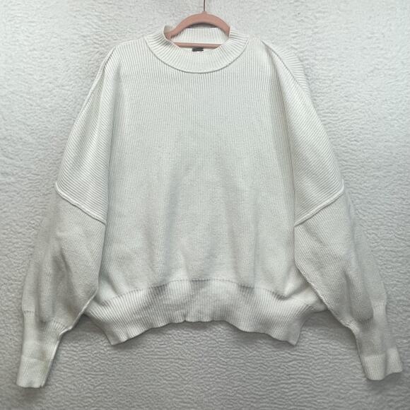 Free People Sweater Womens XS White Easy Street Tunic Ribbed Oversized Crewneck - Picture 1 of 11